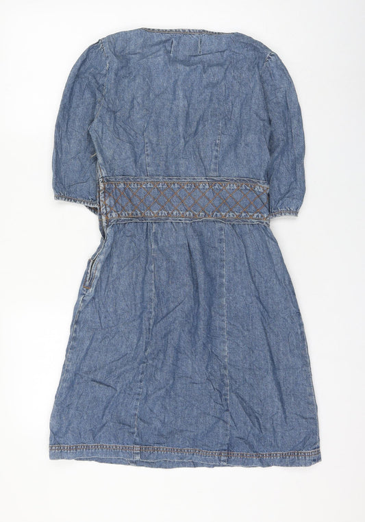 Ecote Womens Blue Cotton Mini Size 4 Scoop Neck Zip
