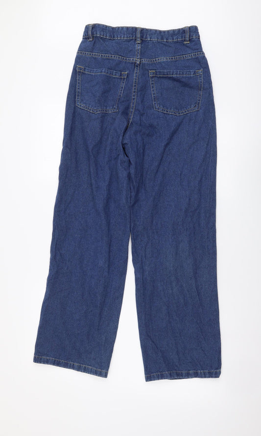 Forever Denim Womens Blue Cotton Wide-Leg Jeans Size 6 L28 in Regular Button - Distressed Look