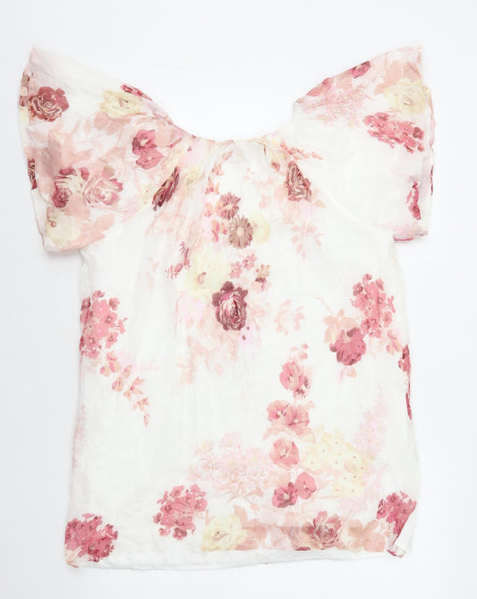 Modern Rarity Womens White Floral Polyester Shift Size 12 V-Neck Pullover