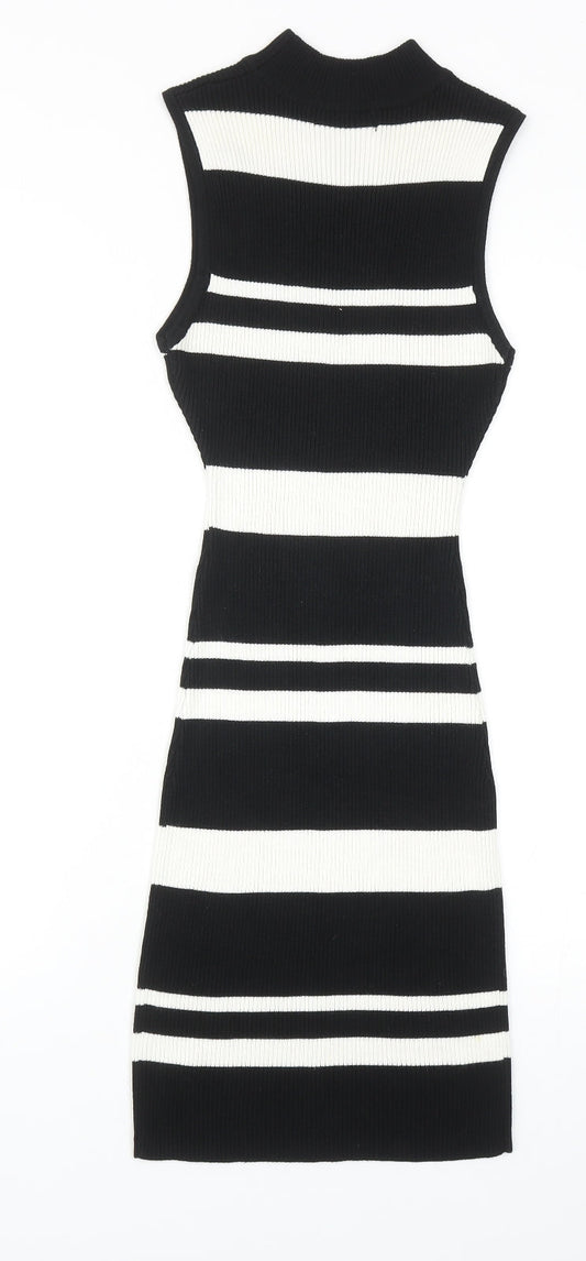 LU NYC Womens Black Striped Viscose Bodycon Size S Mock Neck Pullover