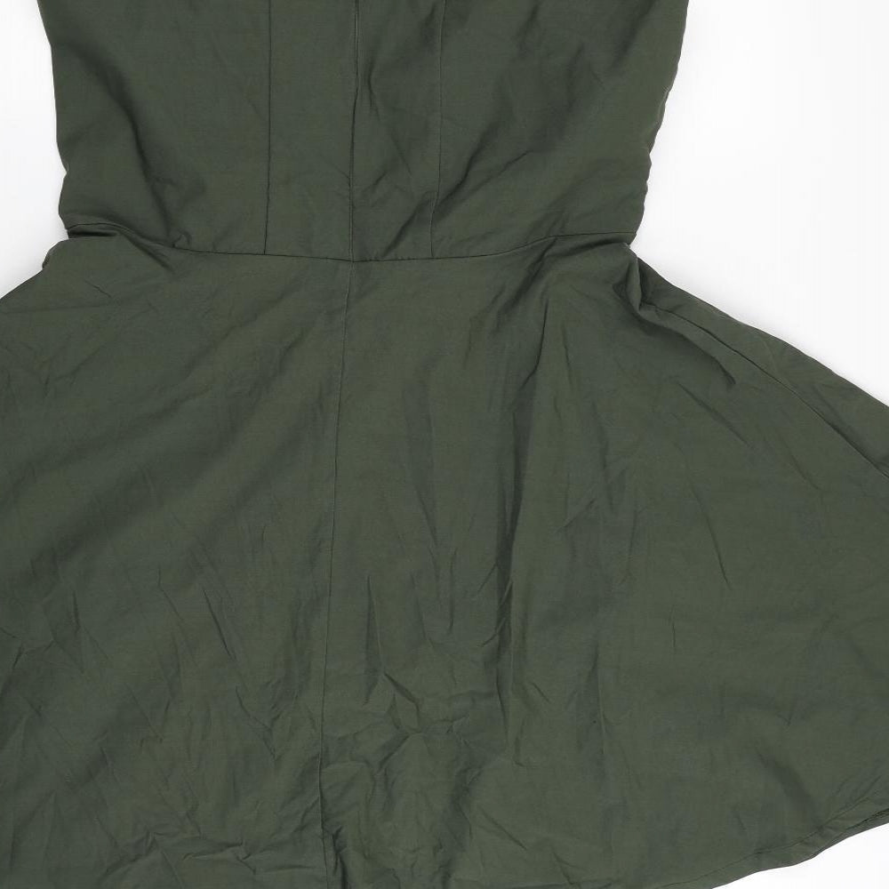 Preworn Womens Green Cotton Fit & Flare Size 2XL Round Neck Zip - Mesh Detail