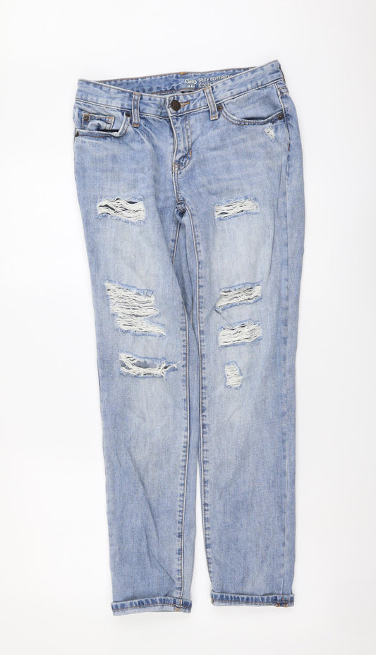Gap Womens Blue Cotton Boyfriend Jeans Size 4 L28 in Regular Button