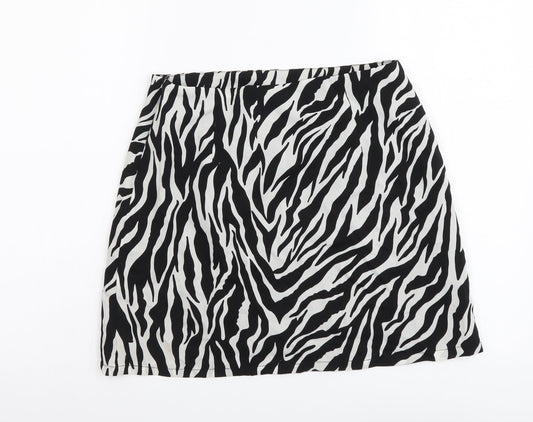 Narrated Womens Black Animal Print Polyester Mini Skirt Size S Zip - Zebra Pattern