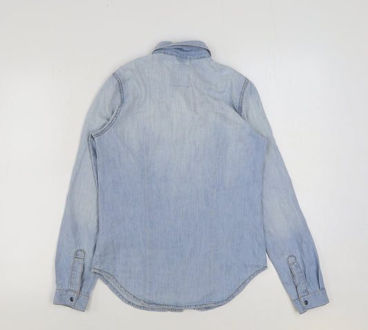 YESYES Womens Blue Cotton Basic Button-Up Size 8 Collared
