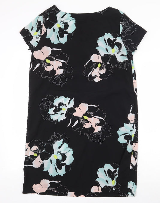 Now Womens Black Floral Polyester Sheath Size 12 Boat Neck Pullover