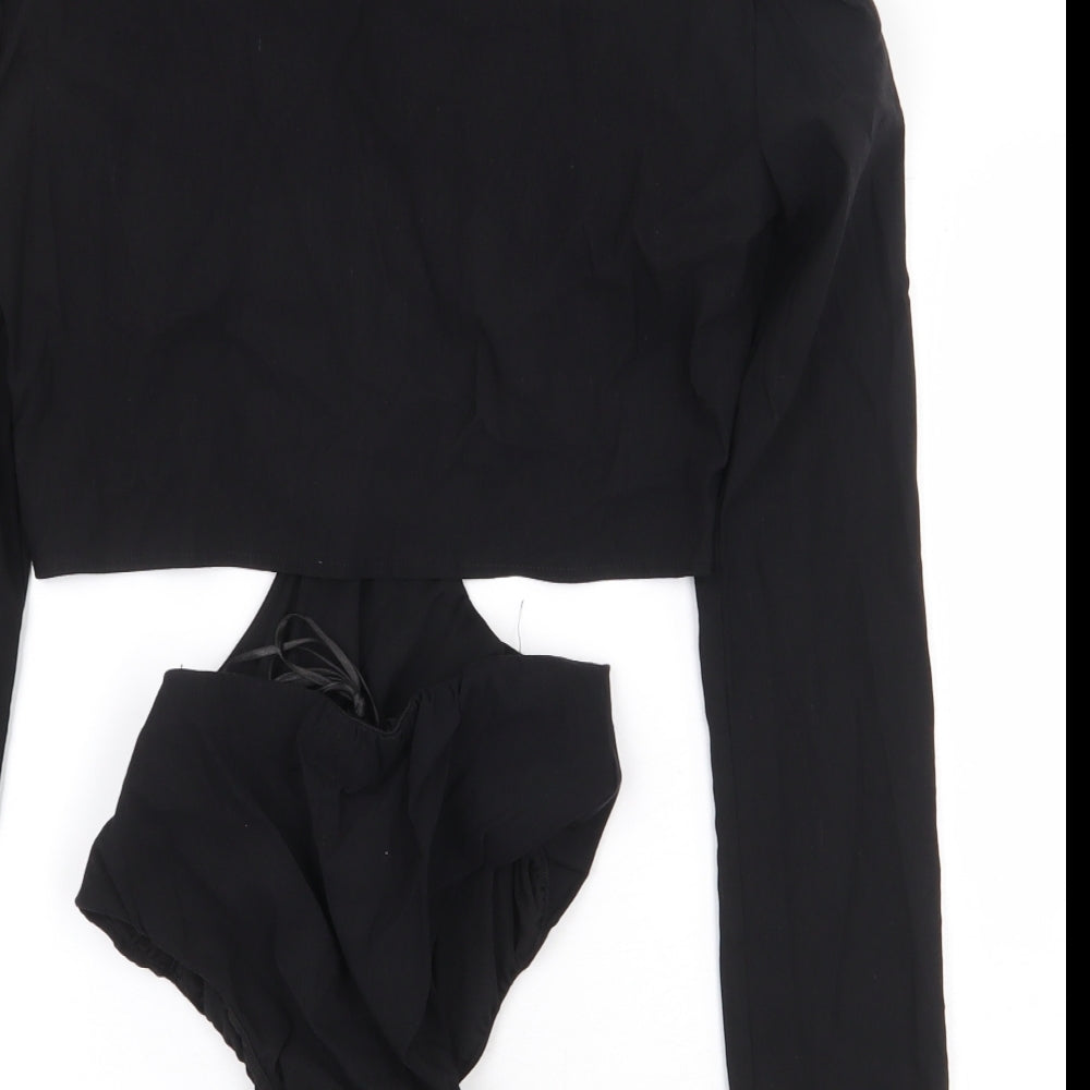 Zara Womens Black Polyester Bodysuit One-Piece Size S Snap