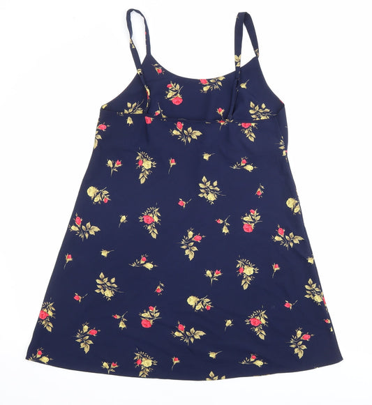 BHS Womens Black Floral Polyester Skater Dress Size 10 Round Neck Pullover