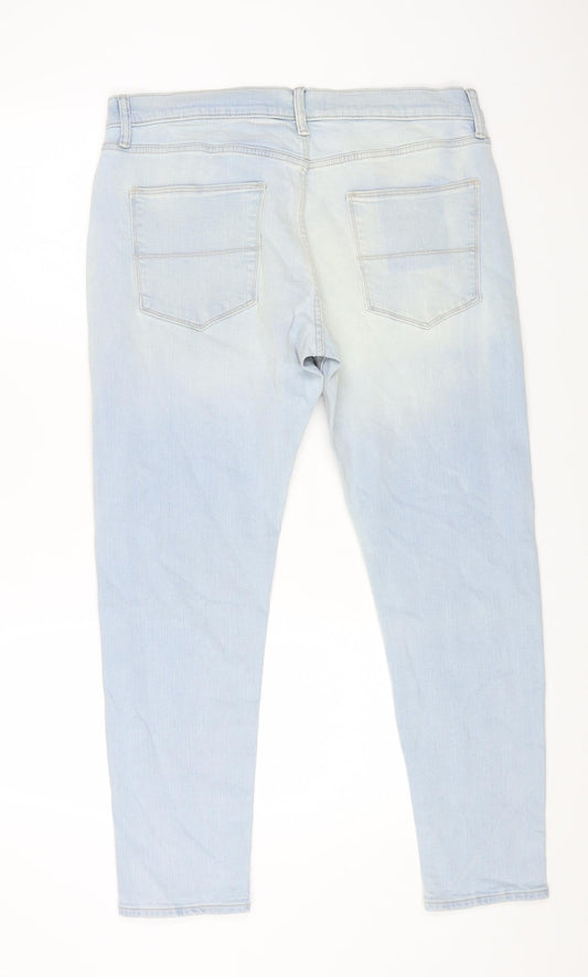 Marks and Spencer Womens Blue Cotton Straight Jeans Size 36 in L29 in Regular Zip