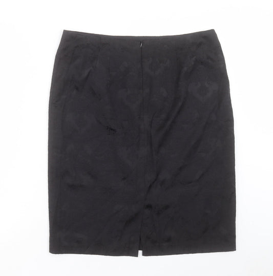 David Emanuel Womens Black Floral Cotton A-Line Skirt Size 14 Zip