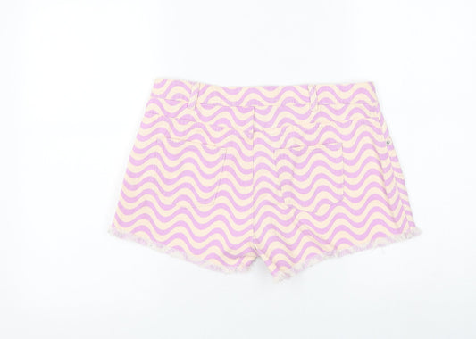 Marks and Spencer Girls Purple Geometric Cotton Mom Shorts Size 14-15 Years Regular Zip