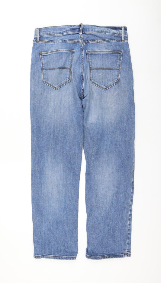 Marks and Spencer Womens Blue Cotton Straight Jeans Size 32 in L29 in Regular Zip
