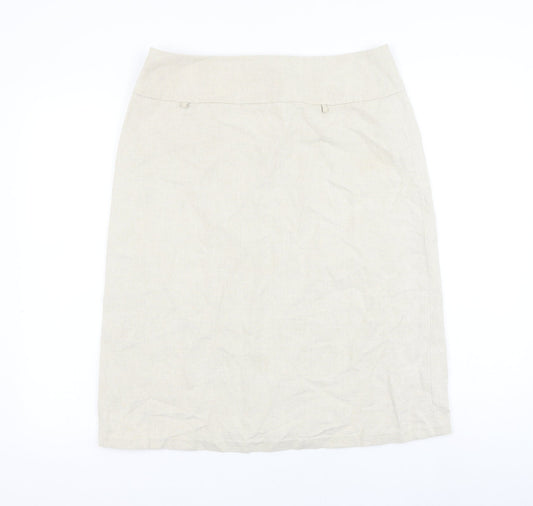 Fake London Womens Beige Linen A-Line Skirt Size L Zip