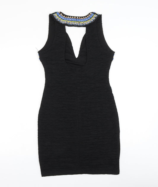 H&M Womens Black Polyester Pencil Dress Size S V-Neck Pullover