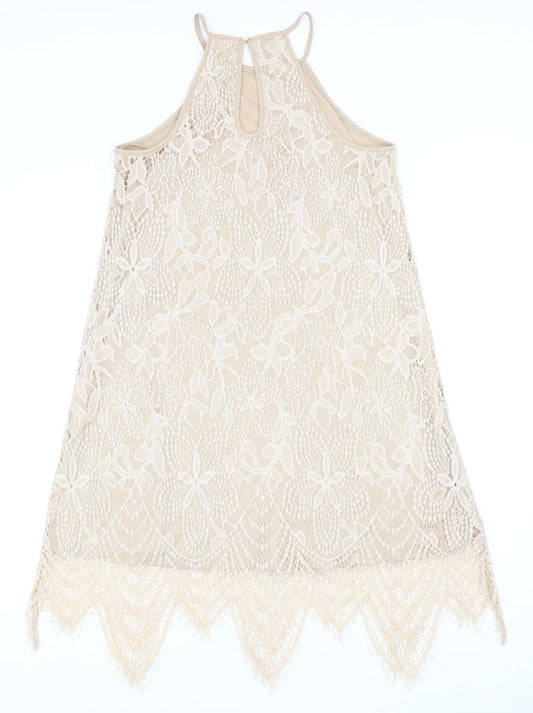 Love, Fire Womens Beige Floral Nylon Mini Size M Halter Button