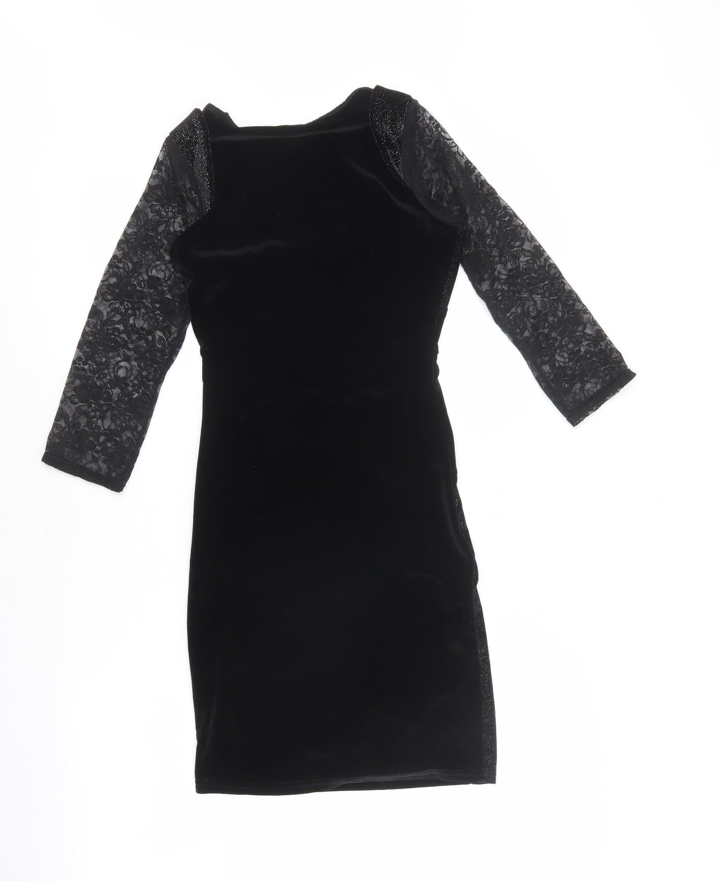 Jane Norman Womens Black Geometric Polyester Bodycon Size 6 Scoop Neck Pullover - Padded shoulders