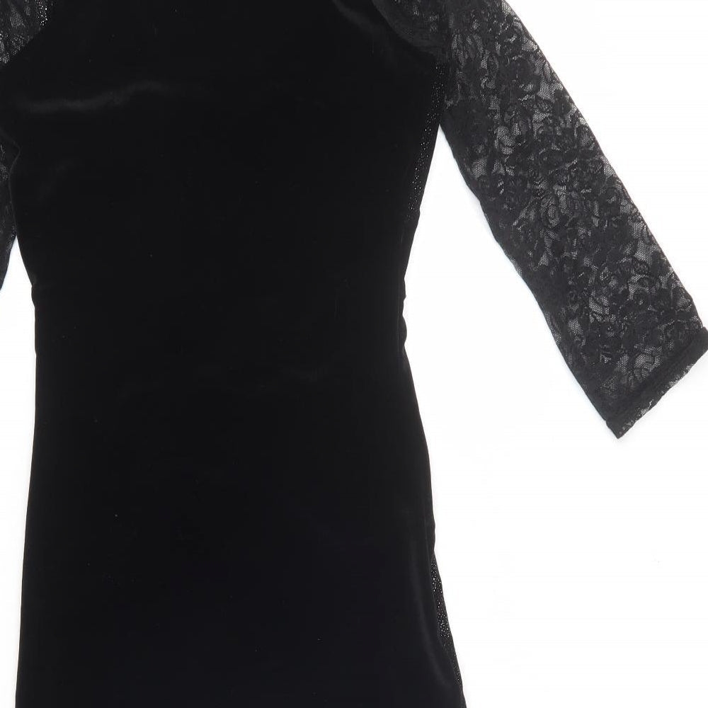 Jane Norman Womens Black Geometric Polyester Bodycon Size 6 Scoop Neck Pullover - Padded shoulders