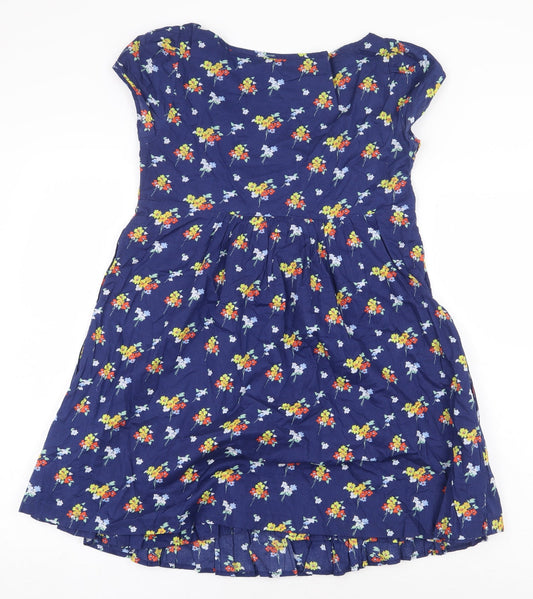Jack Wills Womens Blue Floral 100% Cotton A-Line Size 8 Scoop Neck Button