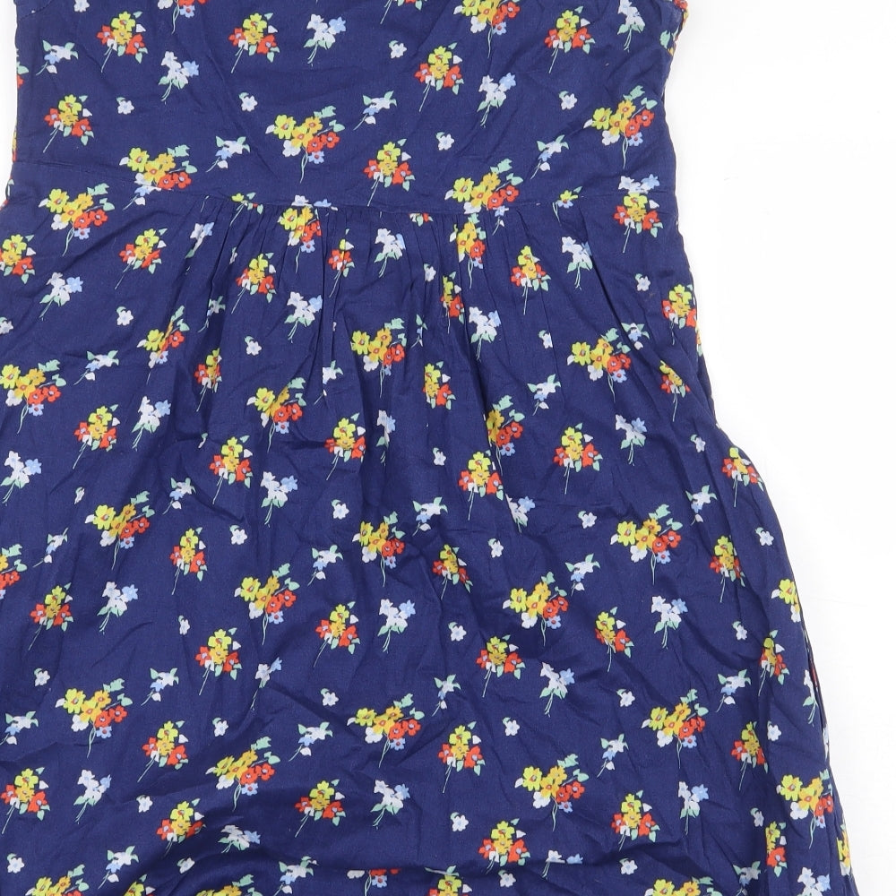 Jack Wills Womens Blue Floral 100% Cotton A-Line Size 8 Scoop Neck Button