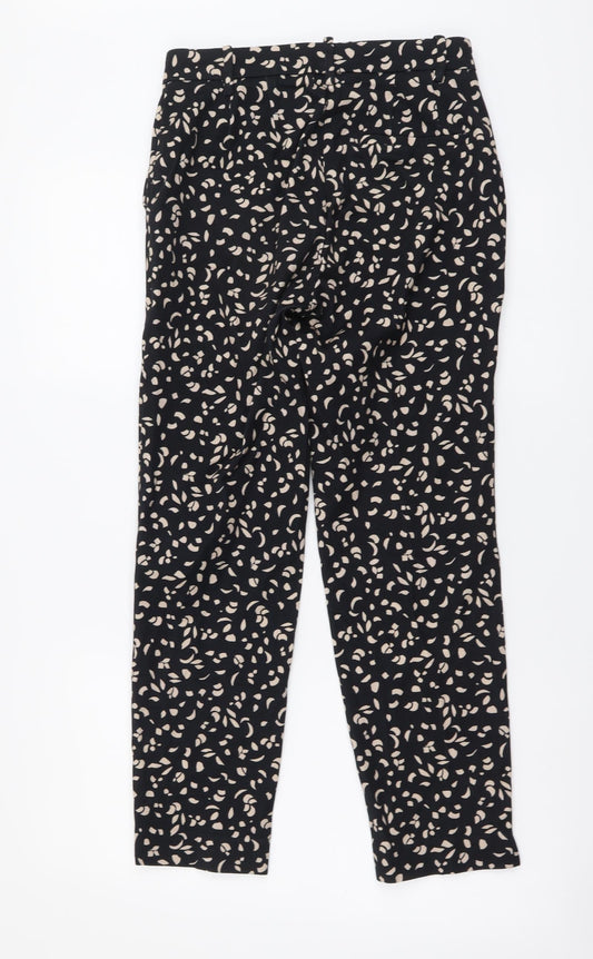 Marks and Spencer Womens Black Geometric Viscose Chino Trousers Size 6 L26 in Regular Button