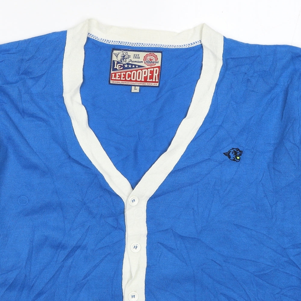 Lee Cooper Womens Blue V-Neck Acrylic Cardigan Jumper Size L