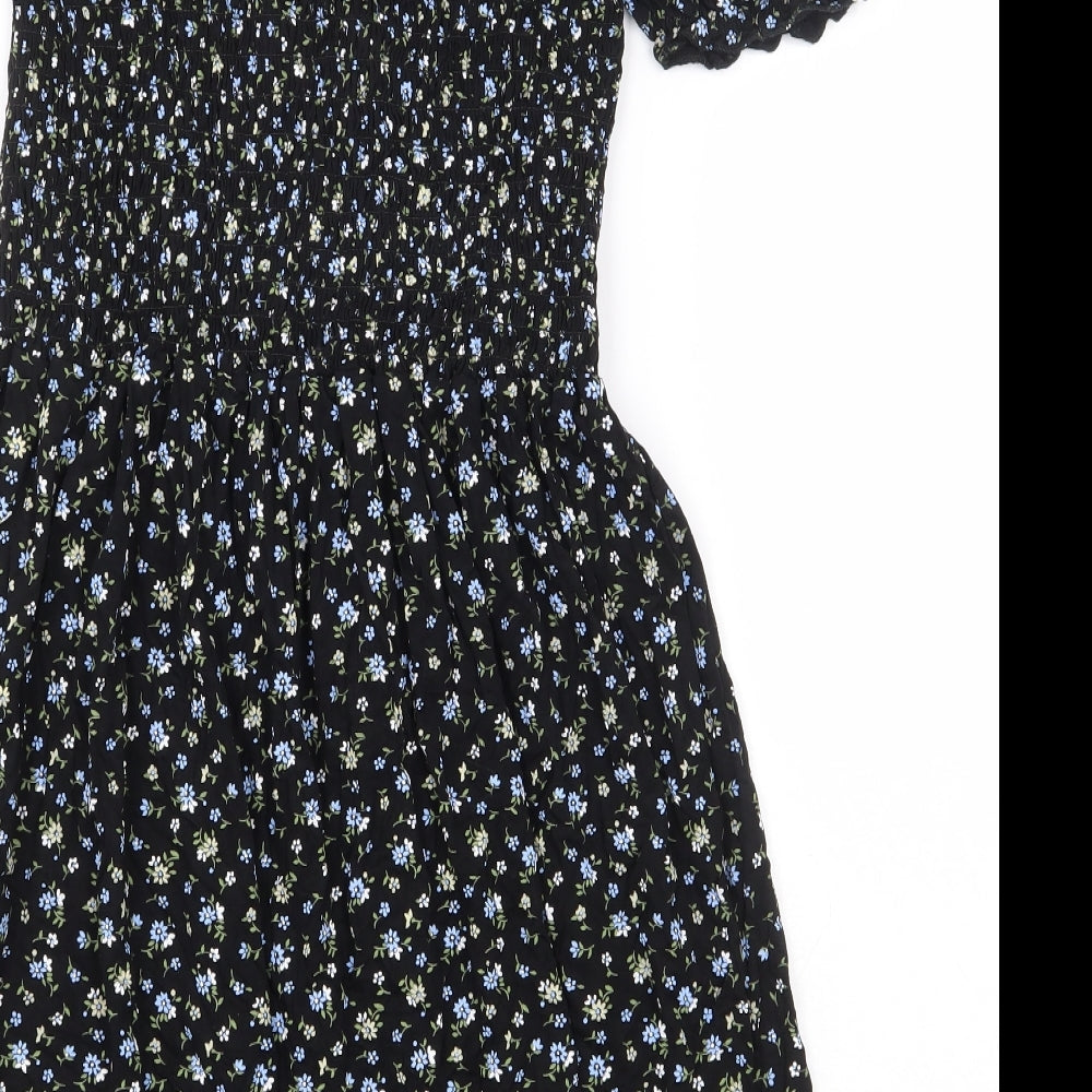 Quiz Womens Black Floral Viscose A-Line Size 10 Off the Shoulder Pullover