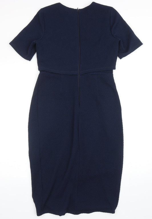 ASOS Womens Blue Polyester Pencil Dress Size 10 Round Neck Zip