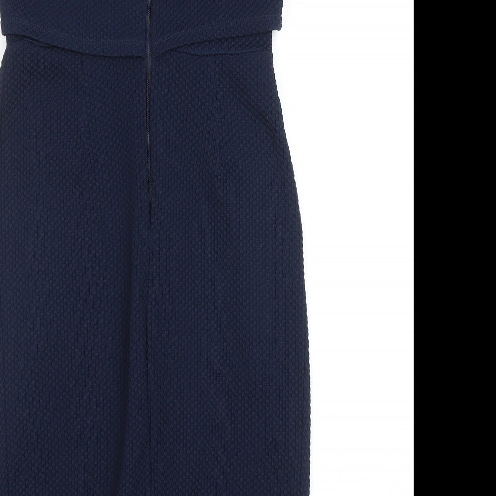 ASOS Womens Blue Polyester Pencil Dress Size 10 Round Neck Zip