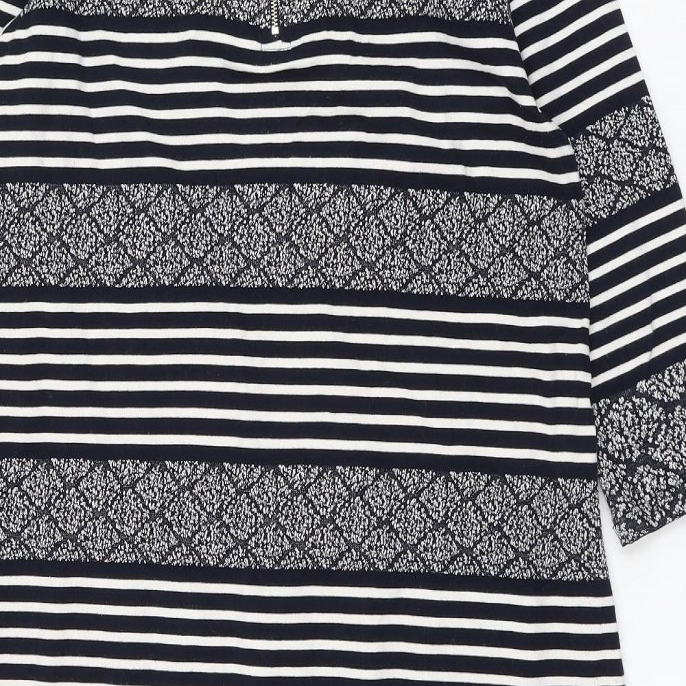 Marks and Spencer Womens Blue Striped Cotton Shift Size 16 Round Neck Zip