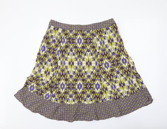 Maine Womens Multicoloured Geometric Cotton A-Line Skirt Size 16 Zip