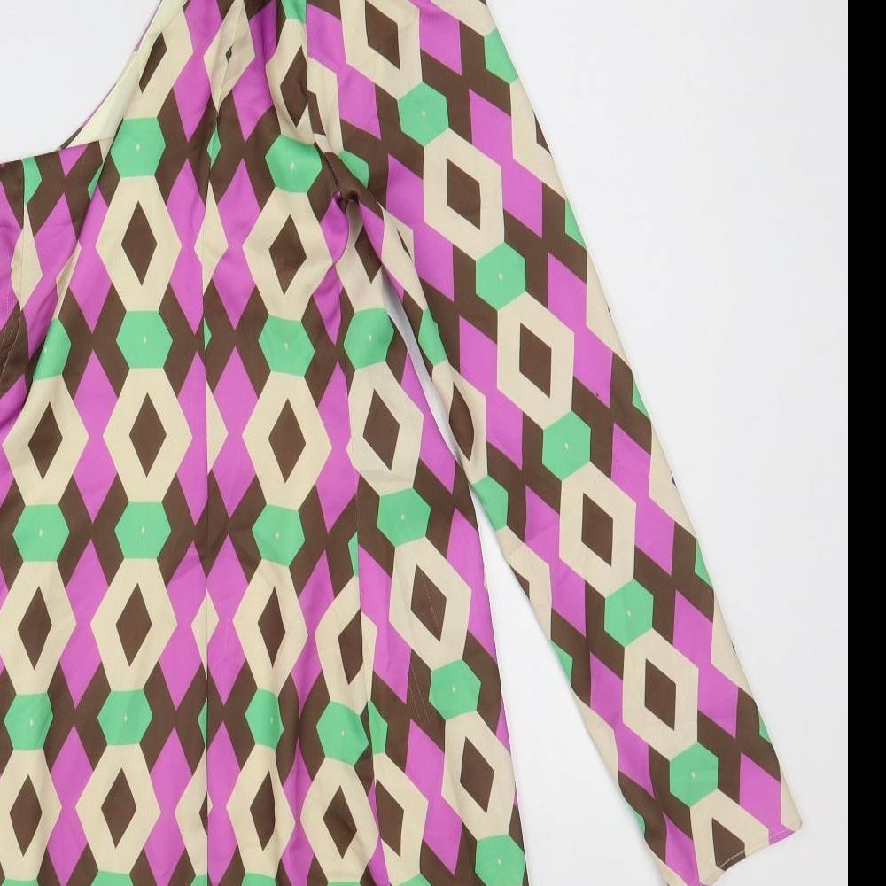 Zara Womens Multicoloured Geometric Polyester A-Line Size M One Shoulder Pullover