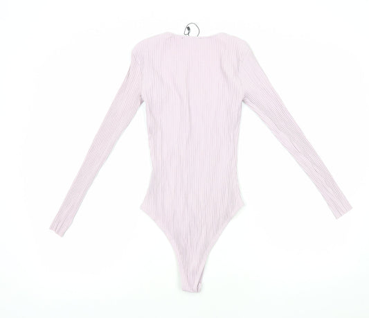 Zara Womens Purple Viscose Bodysuit One-Piece Size S Snap - Ribbed