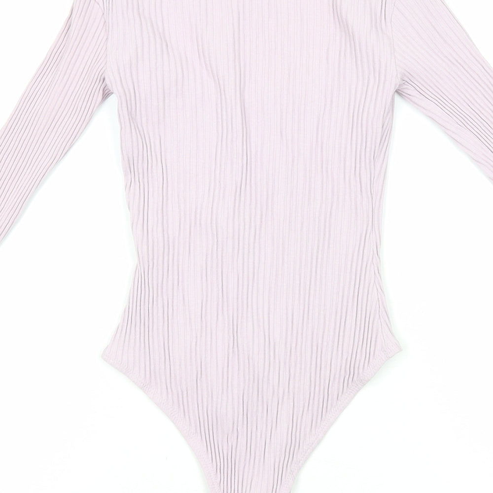 Zara Womens Purple Viscose Bodysuit One-Piece Size S Snap - Ribbed