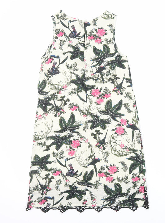 River Island Womens Ivory Geometric Cotton Shift Size 8 Round Neck Pullover