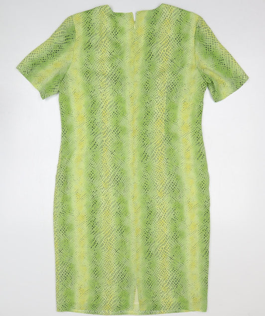 Mark Wald Womens Green Animal Print Polyester A-Line Size 14 Scoop Neck Zip - Snake Skin Print