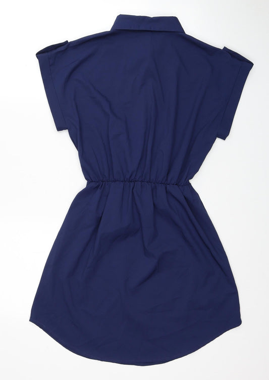 Oionino Womens Blue Polyester Shirt Dress Size XL Collared Button