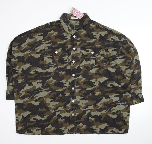 Boohoo Womens Green Camouflage Jacket Size S Button - Size S/M