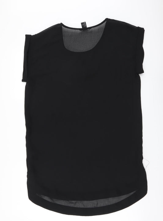 H&M Womens Black Polyester T-Shirt Dress Size S Round Neck Pullover