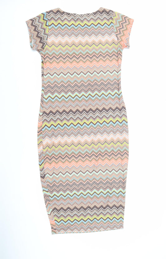 Graffic Womens Multicoloured Geometric Polyester Bodycon Size M Round Neck Pullover