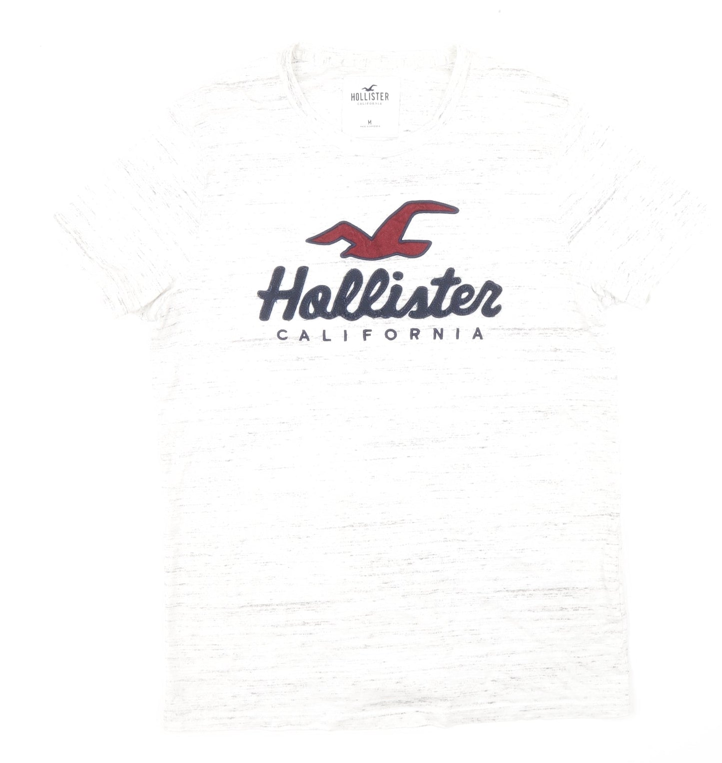 Hollister Mens White Cotton T-Shirt Size M Round Neck - Hollister logo embroidered