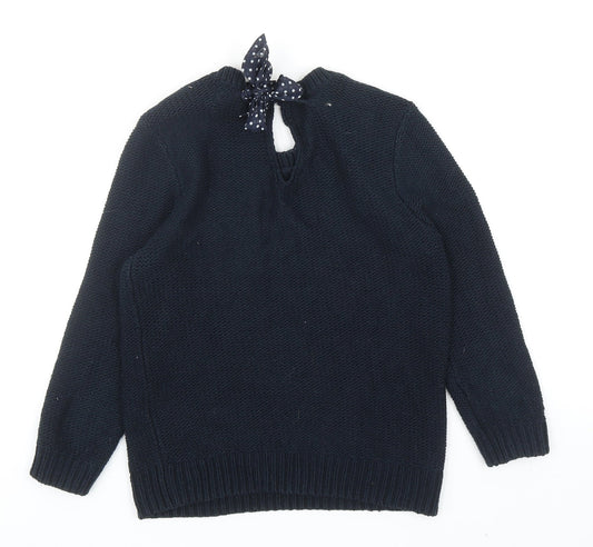 Gilly Hicks Girls Blue Round Neck Cotton Pullover Jumper Size S Tie