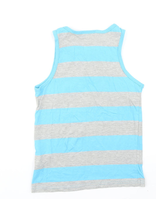Lee Cooper Boys Blue Striped Cotton Basic Tank Size 11-12 Years Scoop Neck Pullover