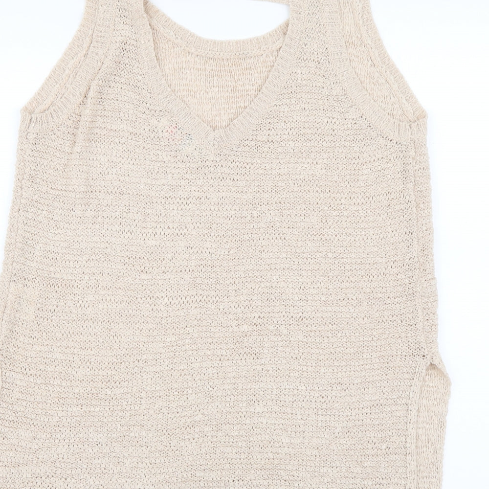 Lottie Love Womens Beige Acrylic Basic Tank Size 12 Scoop Neck