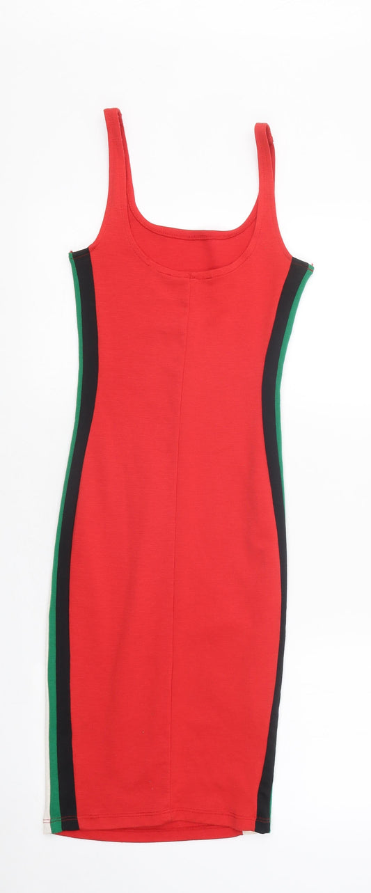 Pull&Bear Womens Red Striped Cotton Mini Size XS Round Neck Pullover
