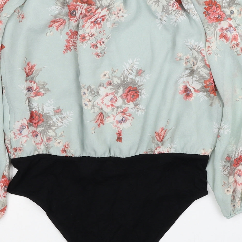 New Look Womens Multicoloured Floral Polyester Bodysuit One-Piece Size 6 Snap
