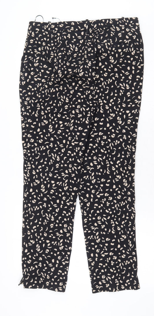 Marks and Spencer Womens Black Geometric Viscose Trousers Size 12 L27 in Regular Zip