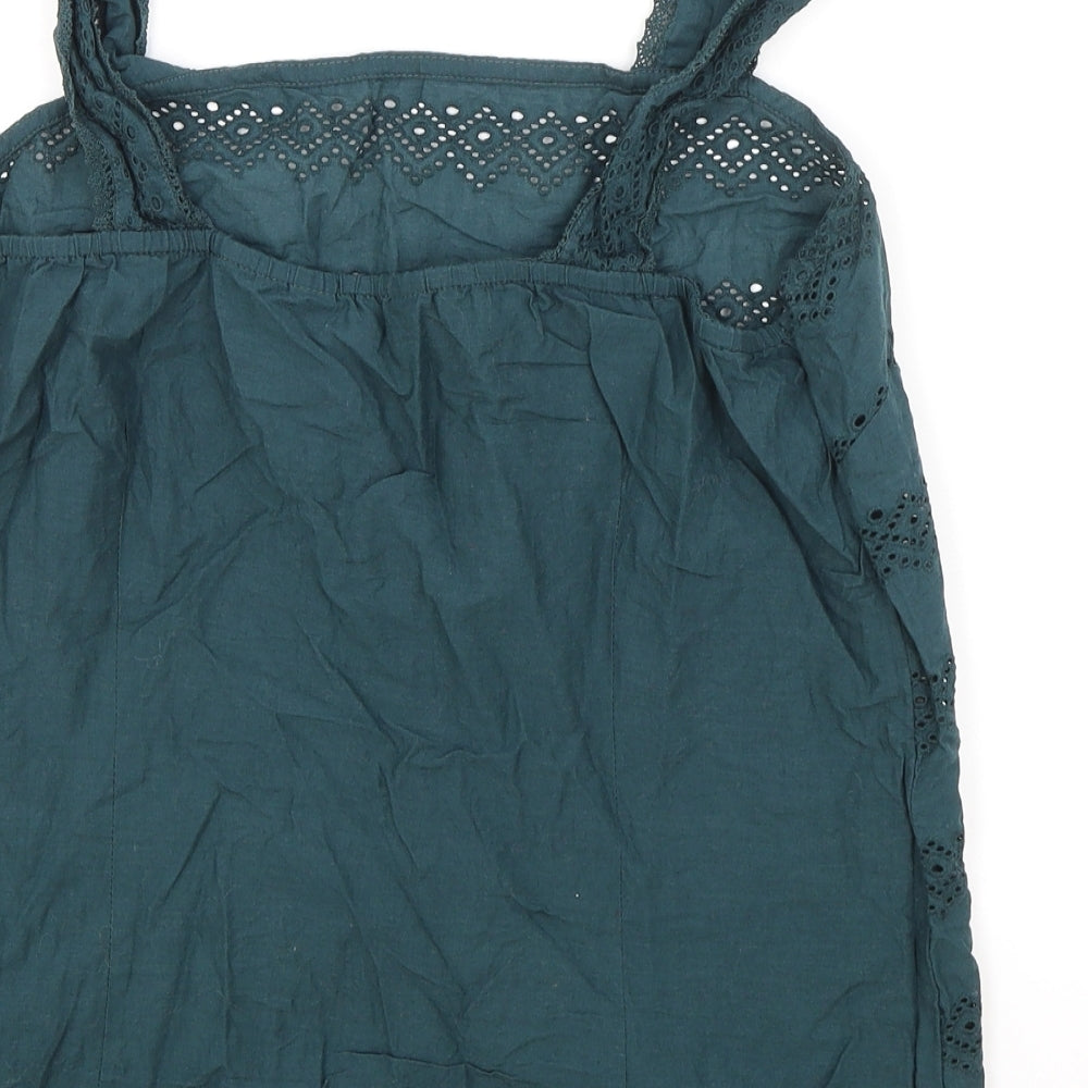 Dorothy Perkins Womens Green Geometric 100% Cotton Basic Tank Size 14 Square Neck
