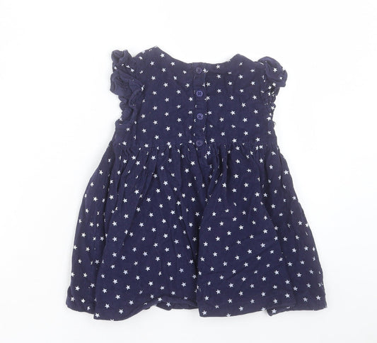 Very Girls Blue Geometric Cotton A-Line Size 2-3 Years Crew Neck Button - Star Pattern