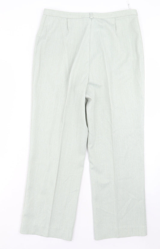 BHS Womens Green Polyester Trousers Size 12 L26 in Regular Button
