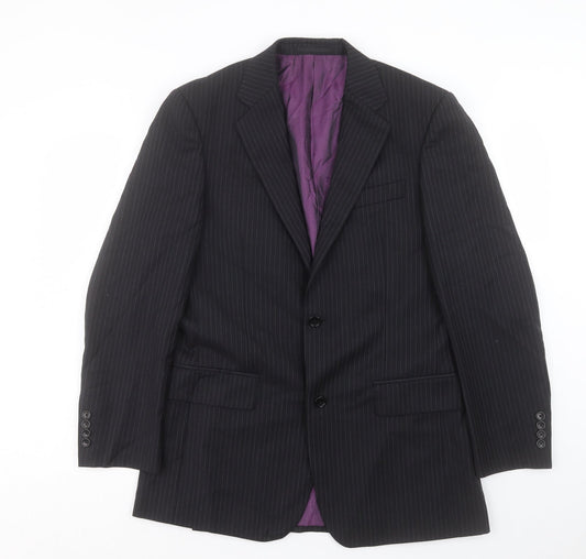 Racing Green Mens Black Striped Wool Jacket Suit Jacket Size 36