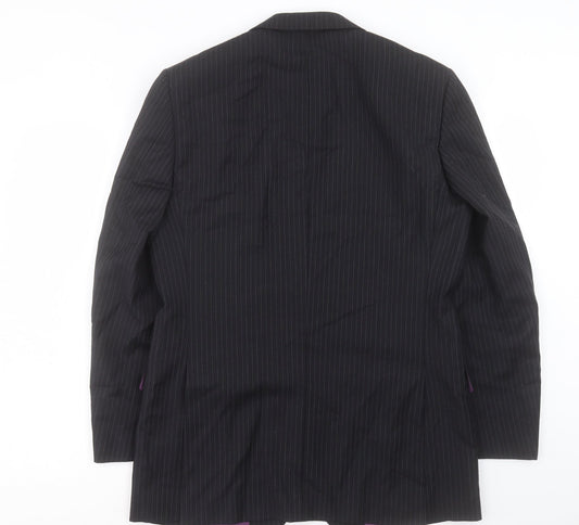 Racing Green Mens Black Striped Wool Jacket Suit Jacket Size 36